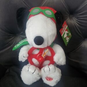 Snoopy Christmas Dandee Peanuts Animated Light Up Red Baron Plush NWT